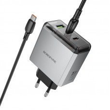 Мережевий зарядний пристрій BOROFONE BN22 Lena PD65W (2C1A) charger set (C to C(EU) Metal Gray