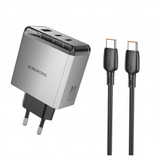 Мережевий зарядний пристрій BOROFONE BN22 Lena PD65W (2C1A) charger set (C to C(EU) Metal Gray