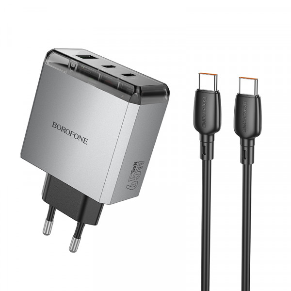 Мережевий зарядний пристрій BOROFONE BN22 Lena PD65W (2C1A) charger set (C to C(EU) Metal Gray