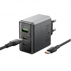 Мережевий зарядний пристрій BOROFONE BN22 Lena PD65W (2C1A) charger set (C to C(EU) Metal Gray