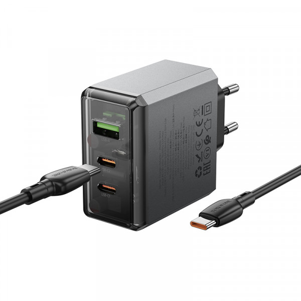Мережевий зарядний пристрій BOROFONE BN22 Lena PD65W (2C1A) charger set (C to C(EU) Metal Gray