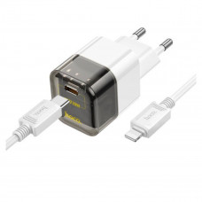 Мережевий зарядний пристрій HOCO C125A Transparent tribute single-port PD20W charger set(C to iP) Transparent Чорний