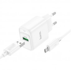 Мережевий зарядний пристрій HOCO C140A Smart single port QC3.0 charger set (Micro)(EU) White (6942007627818)