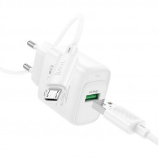 Мережевий зарядний пристрій HOCO C140A Smart single port QC3.0 charger set (Micro)(EU) White (6942007627818)