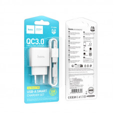 Мережевий зарядний пристрій HOCO C140A Smart single port QC3.0 charger set (Micro)(EU) White (6942007627818)