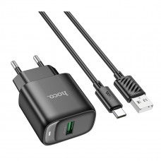 Мережевий зарядний пристрій HOCO C140A Smart single port QC3.0 charger set(Type-C)(EU) Black