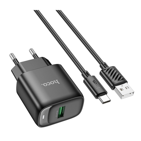 Мережевий зарядний пристрій HOCO C140A Smart single port QC3.0 charger set(Type-C)(EU) Black