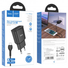 Мережевий зарядний пристрій HOCO C88A Star round dual port charger set(Micro) 12W Чорний