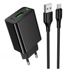 Мережевий зарядний пристрій HOCO CS92A Leader single port QC3.0 charger set(Type-C) Black (6942007671057)