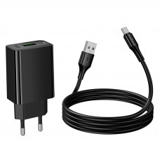 Мережевий зарядний пристрій HOCO CS92A Leader single port QC3.0 charger set(Type-C) Black (6942007671057)