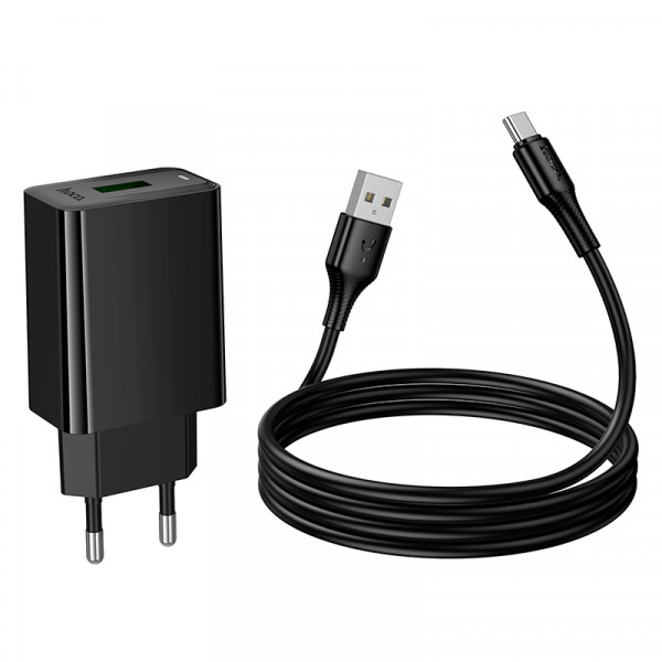 Мережевий зарядний пристрій HOCO CS92A Leader single port QC3.0 charger set(Type-C) Black (6942007671057)