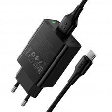 Мережевий зарядний пристрій HOCO CS92A Leader single port QC3.0 charger set(Type-C) Black (6942007671057)