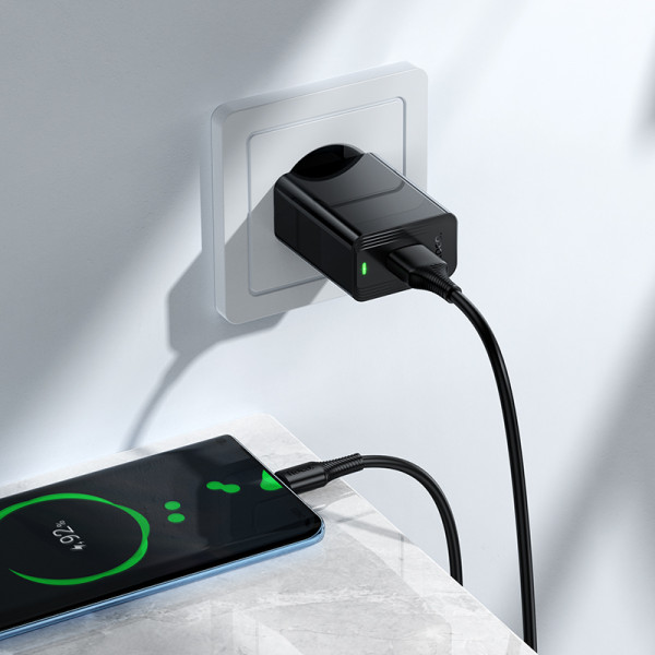 Мережевий зарядний пристрій HOCO CS92A Leader single port QC3.0 charger set(Type-C) Black (6942007671057)