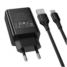 Мережевий зарядний пристрій HOCO CS92A Leader single port QC3.0 charger set(Type-C) Black (6942007671057)