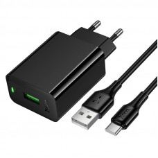 Мережевий зарядний пристрій HOCO CS92A Leader single port QC3.0 charger set(Type-C) Black (6942007671057)