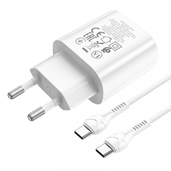 Мережевий зарядний пристрій HOCO N22 Jetta PD25W charger set(Type-C to Type-C)(EU) Білий