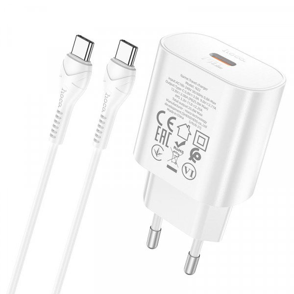 Мережевий зарядний пристрій HOCO N22 Jetta PD25W charger set(Type-C to Type-C)(EU) Білий