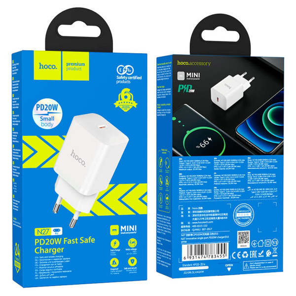Мережевий зарядний пристрій HOCO N27 Innovative single port PD20W charger Білий