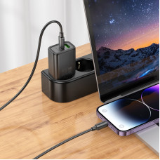 Мережевий зарядний пристрій HOCO N61 Gentle PD20W+QC3.0 charger set(C to iP) Black (6942007644259)