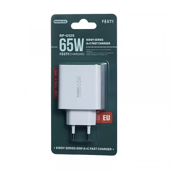 Мережевий зарядний пристрій REMAX Kiddy Series 65W A+C Fast Charger RP-U125 EU-White (6954851209454)
