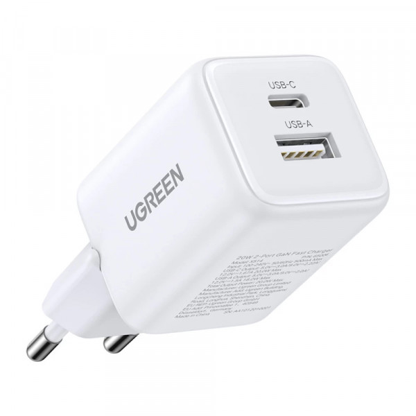 Мережевий зарядний пристрій UGREEN X514 20W 2-Port GaN Fast Charger EU White (UGR-65006)