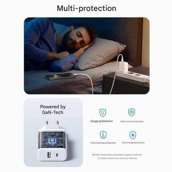 Мережевий зарядний пристрій UGREEN X514 20W 2-Port GaN Fast Charger EU White (UGR-65006)