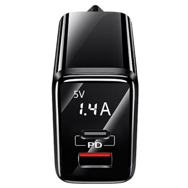 Мережевий зарядний пристрій Usams US-CC133 T40 18W QC3.0+PD Digital Display Fast Charger (EU) Black