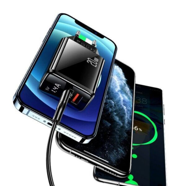 Мережевий зарядний пристрій Usams US-CC133 T40 18W QC3.0+PD Digital Display Fast Charger (EU) Black