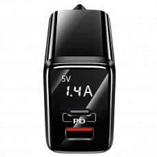 Мережевий зарядний пристрій Usams US-CC133 T40 18W QC3.0+PD Digital Display Fast Charger (EU) Чорний