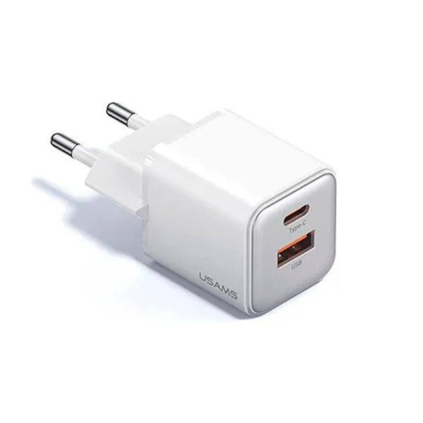 Мережевий зарядний пристрій Usams US-CC189 PD30W+QC3.0 A+C Dual-port Fast Charger (EU)-X-ron Series White