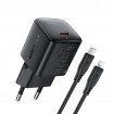 Мережевий зарядний пристрій з кабелем ACEFAST A118 PD30W mini GaN USB-C fast charger set (P16) Black (6974316285182)