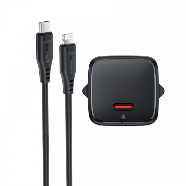 Мережевий зарядний пристрій з кабелем ACEFAST A118 PD30W mini GaN USB-C fast charger set (P16) Black (6974316285182)