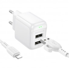 Мережевий зарядний пристрій з кабелем BOROFONE BAS41A Potential dual-port charger set(iP) White (6941991113758)