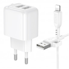 Мережевий зарядний пристрій з кабелем BOROFONE BAS41A Potential dual-port charger set(iP) White (6941991113758)