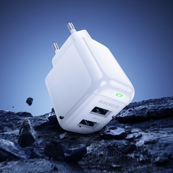 Мережевий зарядний пристрій з кабелем BOROFONE BAS41A Potential dual-port charger set(iP) White (6941991113758)