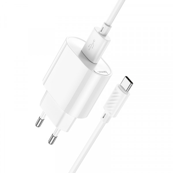 Мережевий зарядний пристрій з кабелем HOCO C109A(10.5W) Fighter single port charger set(Type-C) White (6942007656610)