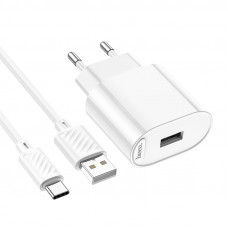 Мережевий зарядний пристрій з кабелем HOCO C109A(10.5W) Fighter single port charger set(Type-C) White (6942007656610)
