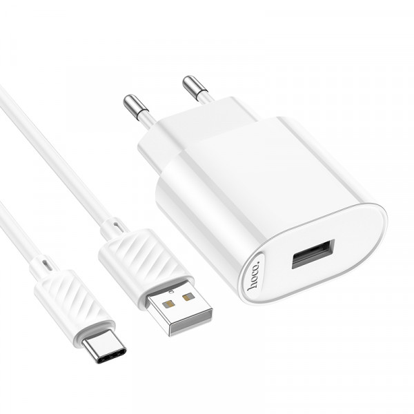 Мережевий зарядний пристрій з кабелем HOCO C109A(10.5W) Fighter single port charger set(Type-C) White (6942007656610)