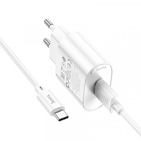 Мережевий зарядний пристрій з кабелем HOCO C109A(10.5W) Fighter single port charger set(Type-C) White (6942007656610)