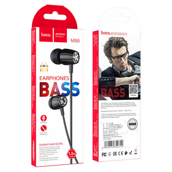 Навушники HOCO M88 Graceful universal earphones with mic Black (6931474754714)