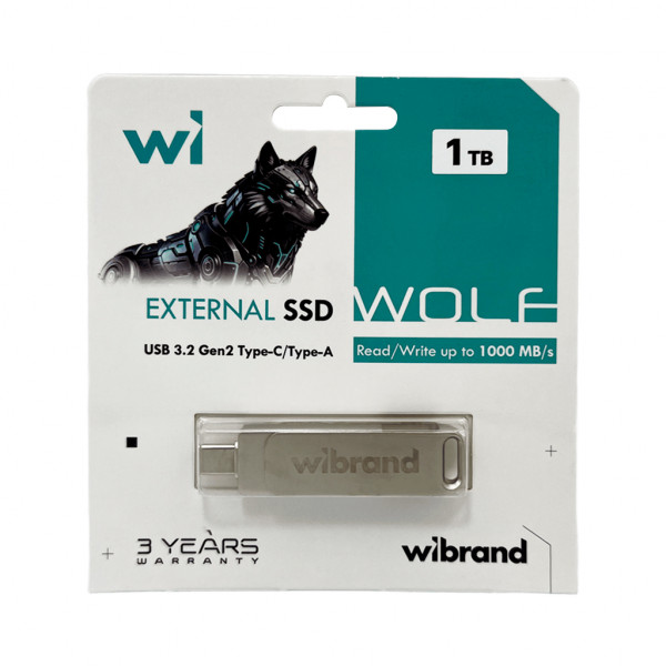 Портативний SSD Wibrand Wolf 1TB USB 3.2 Gen.2 Type-C/Type-A Read/Write 1000MB/s Silver (WIEXSSD/WO1TB)
