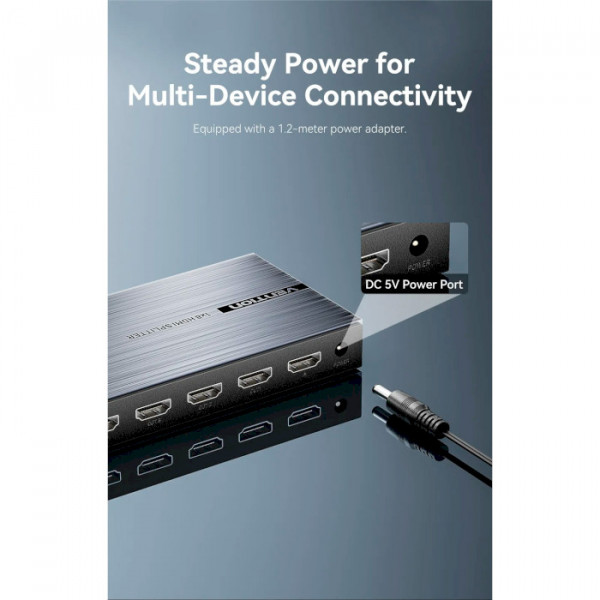 Сплітер Vention 4K 1x8 HDMI Splitter Чорний Aluminum Alloy Type EU Standard