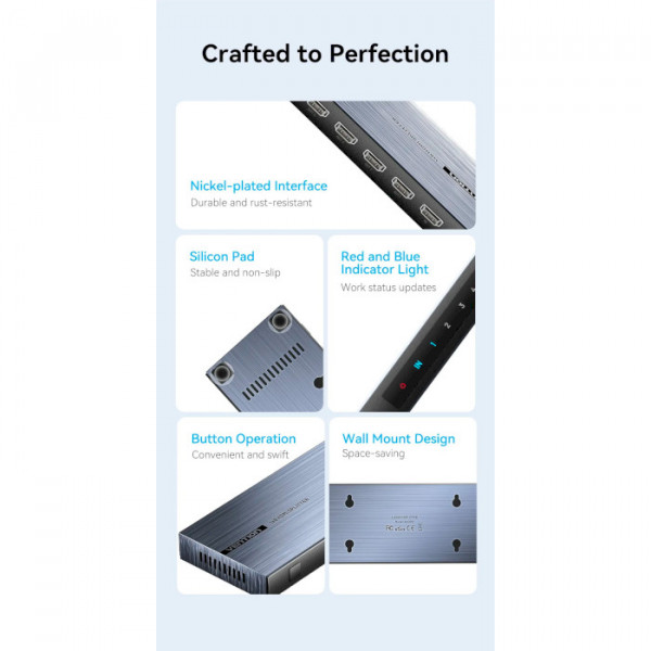 Сплітер Vention 4K 1x8 HDMI Splitter Чорний Aluminum Alloy Type EU Standard