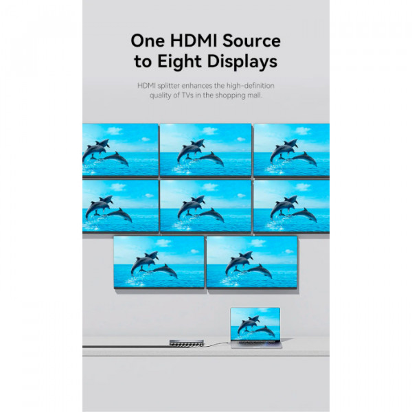 Сплітер Vention 4K 1x8 HDMI Splitter Чорний Aluminum Alloy Type EU Standard