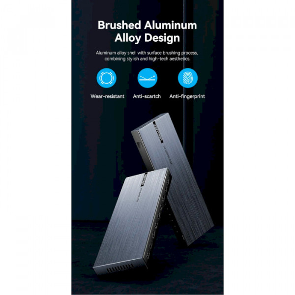 Сплітер Vention 4K 1x8 HDMI Splitter Чорний Aluminum Alloy Type EU Standard