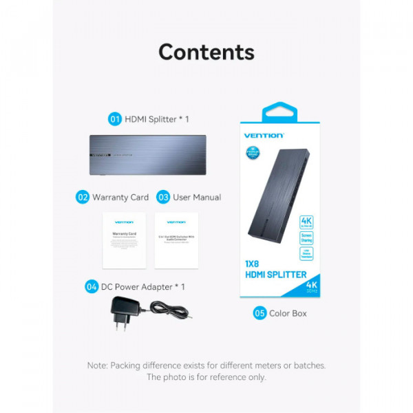 Сплітер Vention 4K 1x8 HDMI Splitter Чорний Aluminum Alloy Type EU Standard