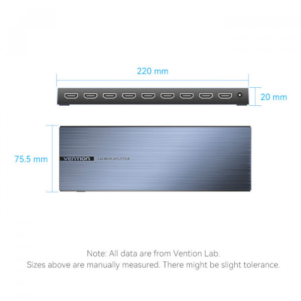 Сплітер Vention 4K 1x8 HDMI Splitter Чорний Aluminum Alloy Type EU Standard