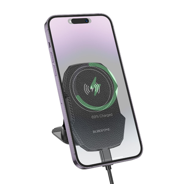 Тримач для мобiльного з БЗП BOROFONE BH216 Adelante magnetic wireless fast charging car holder(center console) Чорний