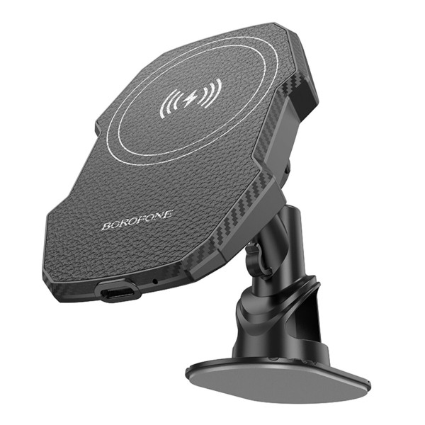 Тримач для мобiльного з БЗП BOROFONE BH216 Adelante magnetic wireless fast charging car holder(center console) Чорний