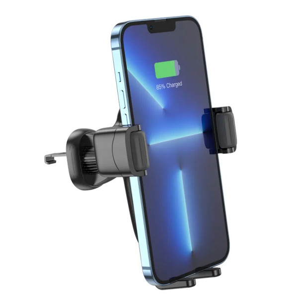 Тримач для мобiльного з БЗП HOCO HW1 Pro wireless fast charge car holder(air outlet) Black